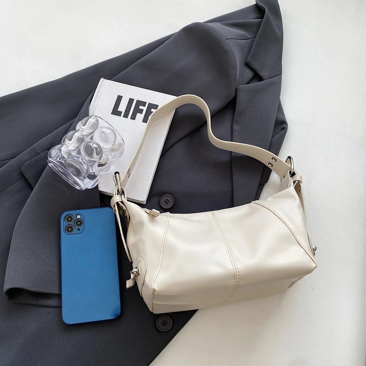 Victoria's Vogue Y2K Style Shoulder Bag For Women Trendy Motorcycle Handbag Minimalist Shoulder Purse For Girls Street Wear Handbags Victoria's Vogue Y2K Style Shoulder Bag For Women Trendy Motorcycle Handbag Minimalist Shoulder Purse For Girls Street Wear Handbags