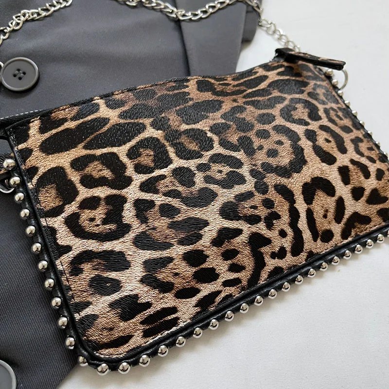 Victoria's Vogue Beading Zipper Leopard Pattern Crossbody Bags For Women, Small Square Shoulder Bag Ladies Handbags Designer Phone Pocket