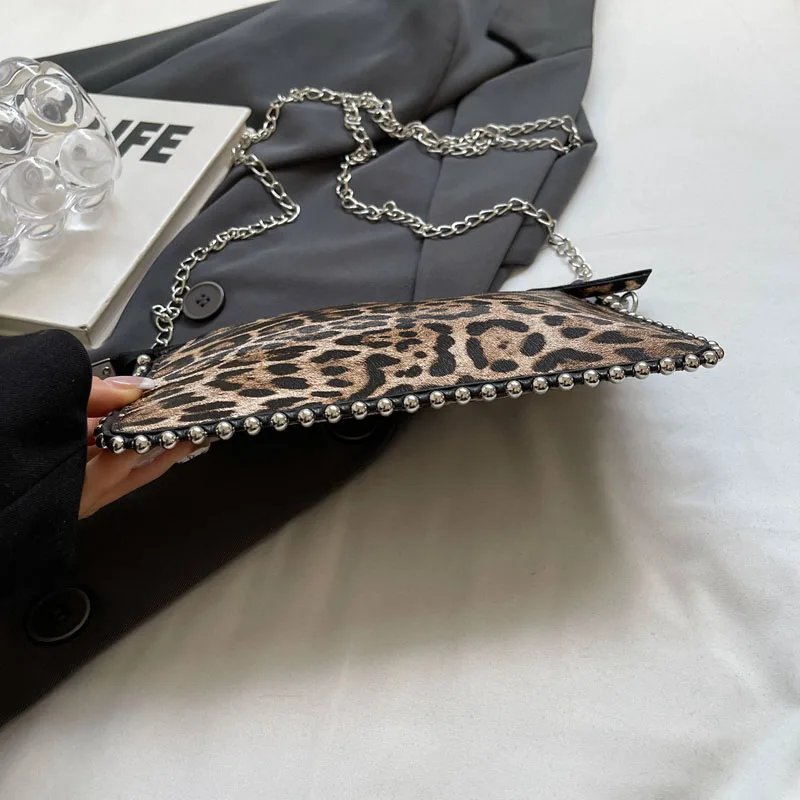 Victoria's Vogue Beading Zipper Leopard Pattern Crossbody Bags For Women, Small Square Shoulder Bag Ladies Handbags Designer Phone Pocket