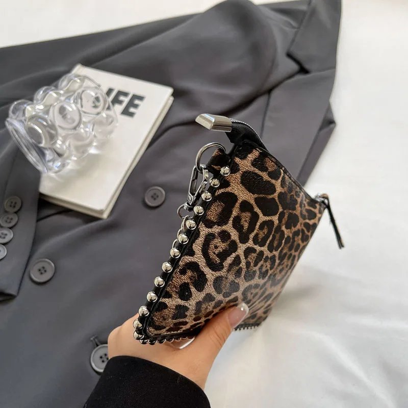 Victoria's Vogue Beading Zipper Leopard Pattern Crossbody Bags For Women, Small Square Shoulder Bag Ladies Handbags Designer Phone Pocket