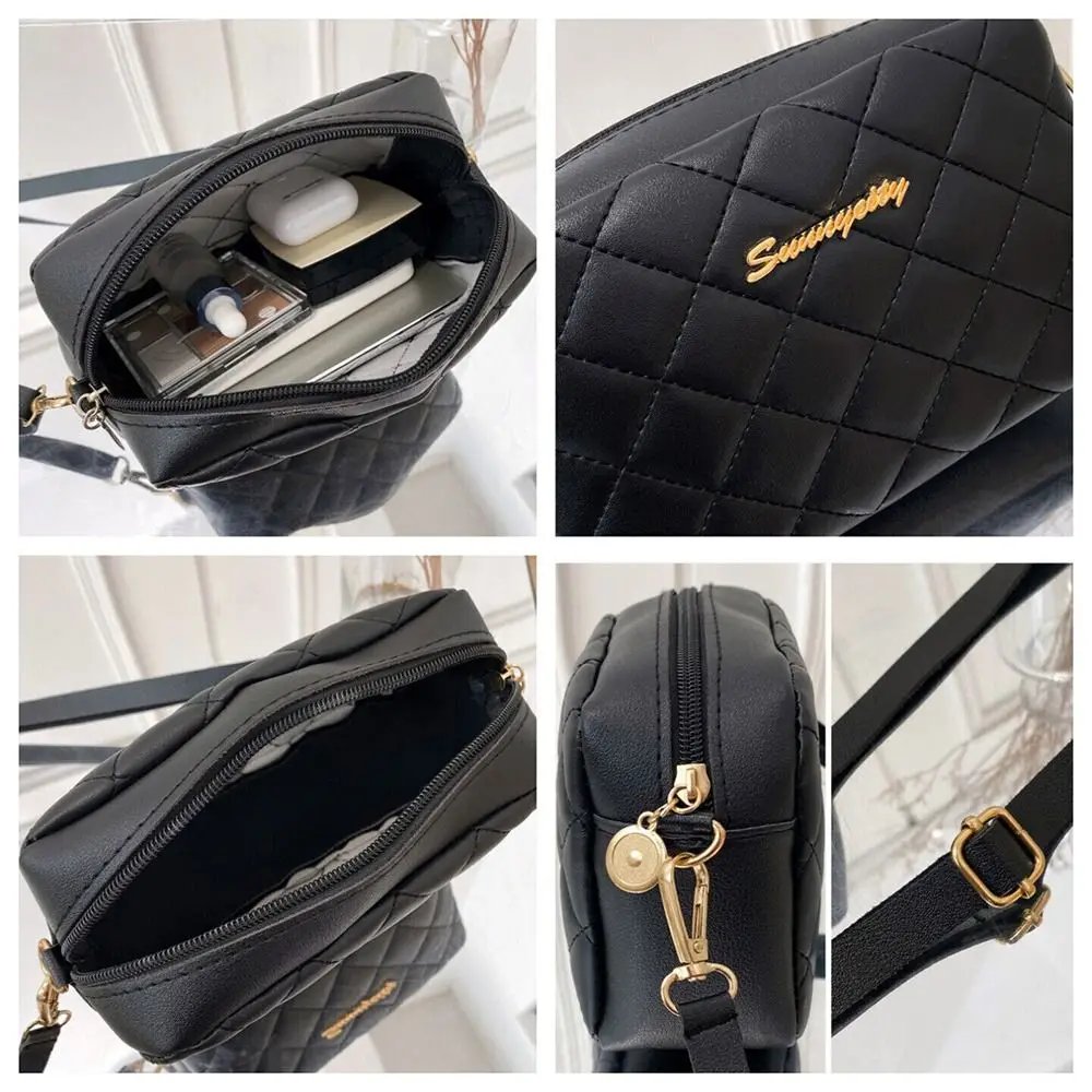 Victoria's Vogue Black Lingge Embroidery Handbags PU Leather Luxury Women Messenger Bag Small Shoulder Bag Crossbody Bag Fashion Storage Pouch
