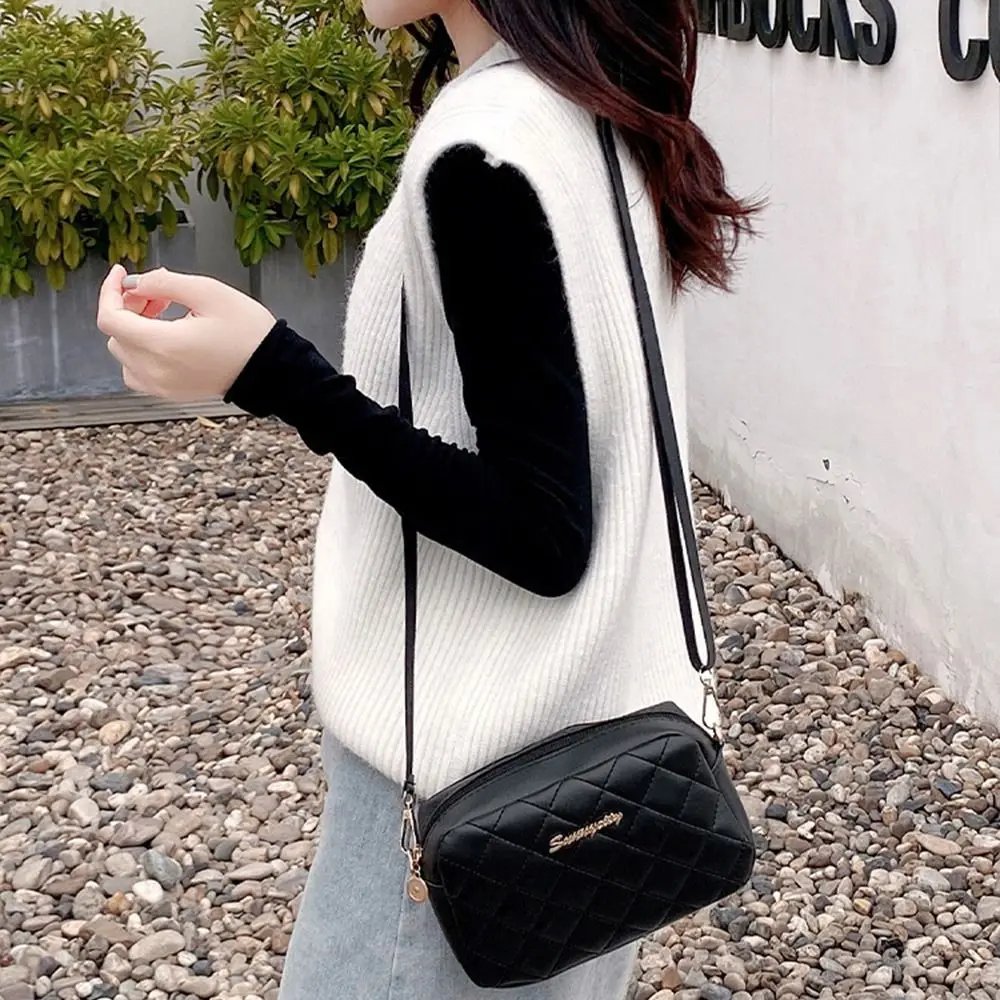 Victoria's Vogue Black Lingge Embroidery Handbags PU Leather Luxury Women Messenger Bag Small Shoulder Bag Crossbody Bag Fashion Storage Pouch