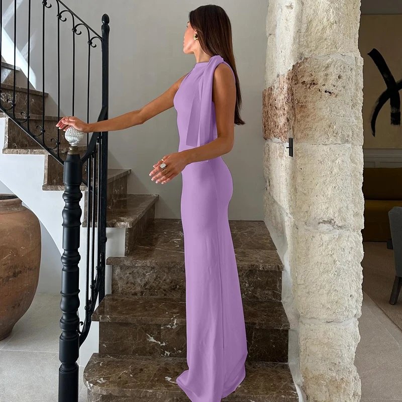 Victorias Vogue  Fashion Solid O Neck Sleeveless Patchwork Sexy Bodycon Maxi Prom Dress Summer Women Clothes Party Festival Club Y2K