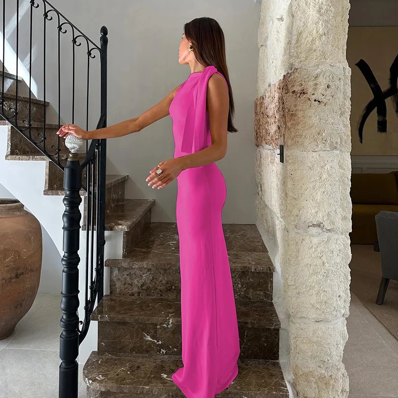 Victorias Vogue  Fashion Solid O Neck Sleeveless Patchwork Sexy Bodycon Maxi Prom Dress Summer Women Clothes Party Festival Club Y2K