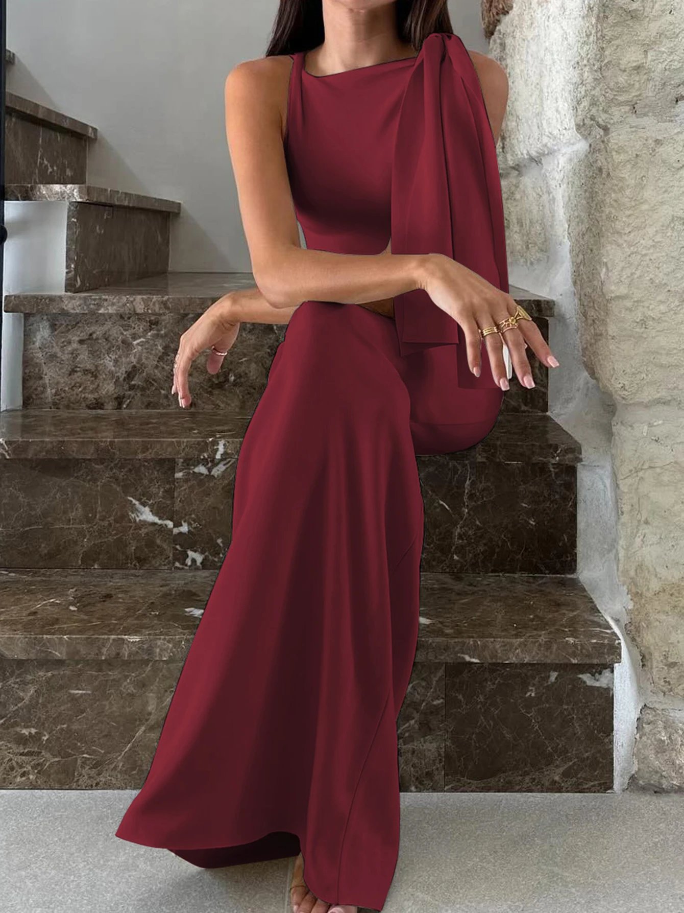 Victorias Vogue  Fashion Solid O Neck Sleeveless Patchwork Sexy Bodycon Maxi Prom Dress Summer Women Clothes Party Festival Club Y2K