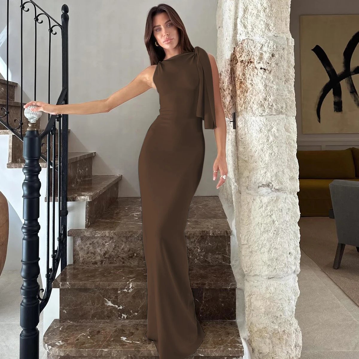 Victorias Vogue  Fashion Solid O Neck Sleeveless Patchwork Sexy Bodycon Maxi Prom Dress Summer Women Clothes Party Festival Club Y2K