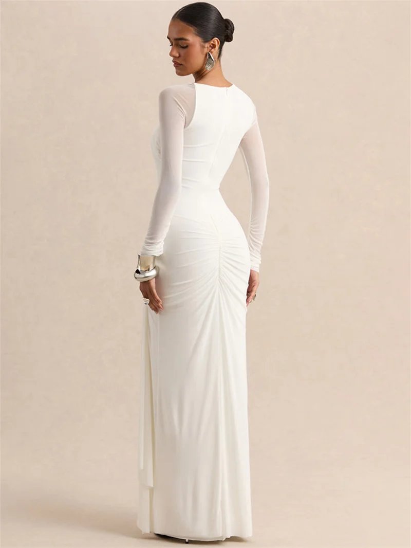 Victorias Vogue One Shoulder Mesh Long Sleeve Maxi Dress Women Ruched Thigh High Slit Bodycon Evening Party Wedding Guest Long Dress Victorias Vogue One Shoulder Mesh Long Sleeve Maxi Dress Women Ruched Thigh High Slit Bodycon Evening Party Wedding Guest Long Dress