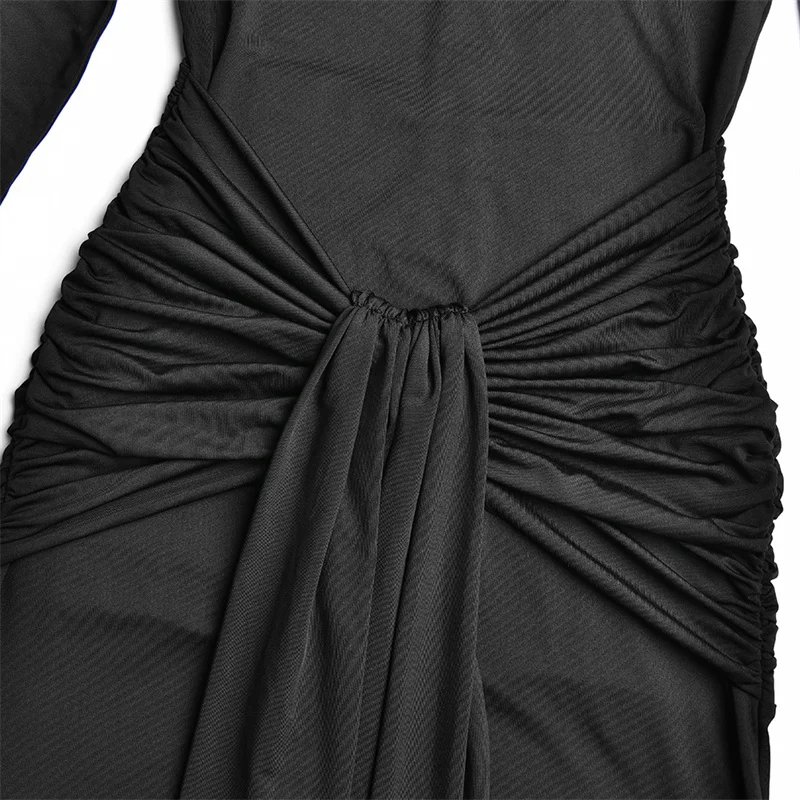 Victorias Vogue High Neck Long Sleeve Mermaid Maxi Dress Women Slim Ruched Waist Bodycon Floor Length Evening Party Formal Dress