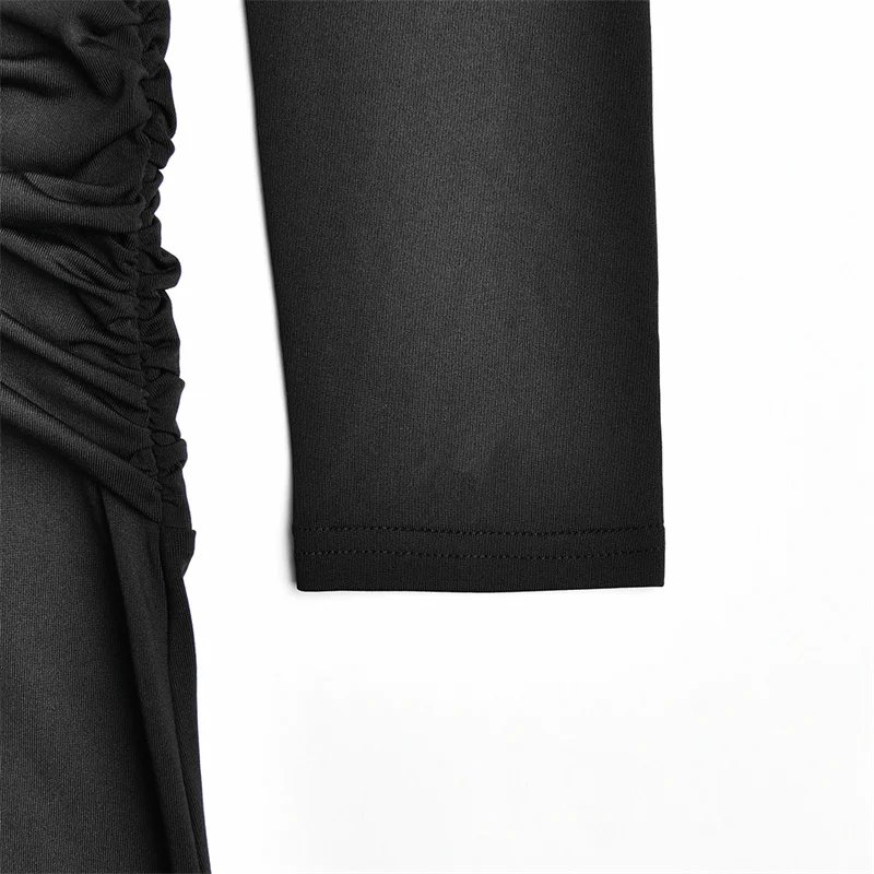 Victorias Vogue High Neck Long Sleeve Mermaid Maxi Dress Women Slim Ruched Waist Bodycon Floor Length Evening Party Formal Dress