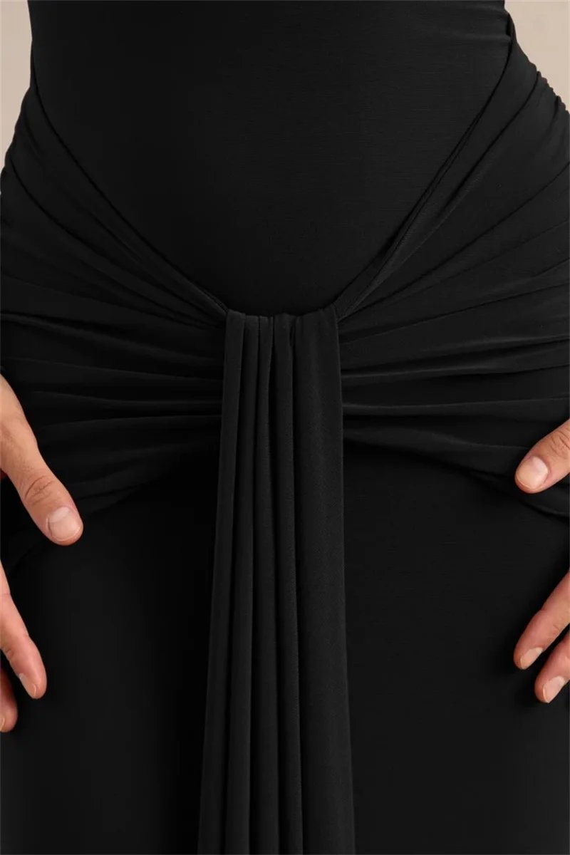 Victorias Vogue High Neck Long Sleeve Mermaid Maxi Dress Women Slim Ruched Waist Bodycon Floor Length Evening Party Formal Dress