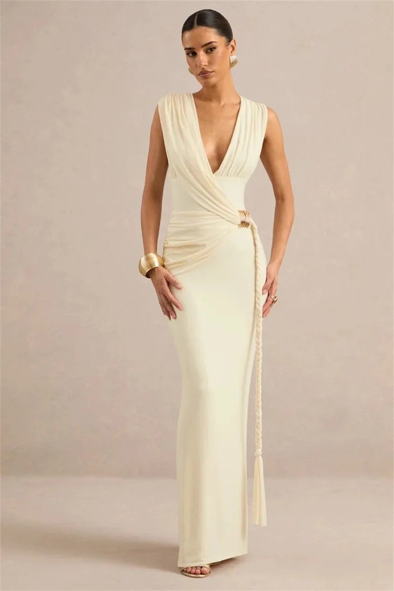 Victorias Vogue Women Deep V Neck Sleeveless Sexy Maxi Dress Wrap Ruched Bodycon Long Dress Elegant Evening Club Party Formal Gown Victorias Vogue Women Deep V Neck Sleeveless Sexy Maxi Dress Wrap Ruched Bodycon Long Dress Elegant Evening Club Party Formal Gown