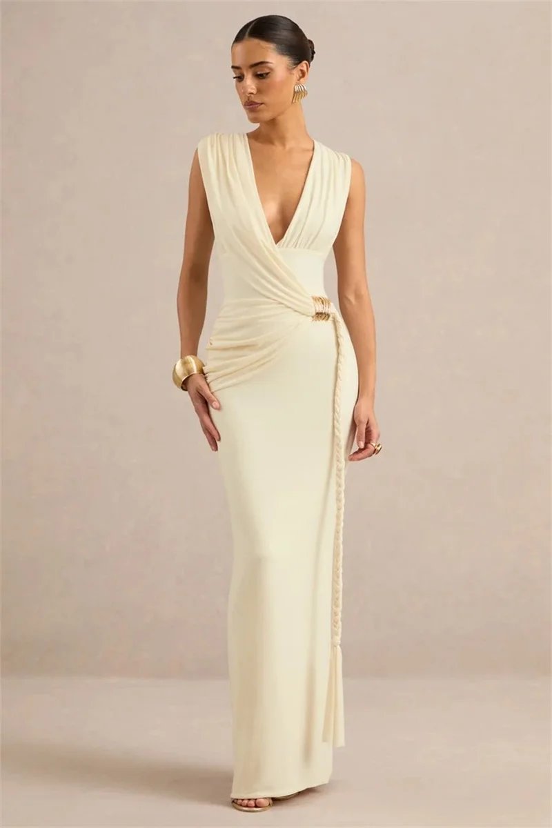 Victorias Vogue Women Deep V Neck Sleeveless Sexy Maxi Dress Wrap Ruched Bodycon Long Dress Elegant Evening Club Party Formal Gown Victorias Vogue Women Deep V Neck Sleeveless Sexy Maxi Dress Wrap Ruched Bodycon Long Dress Elegant Evening Club Party Formal Gown