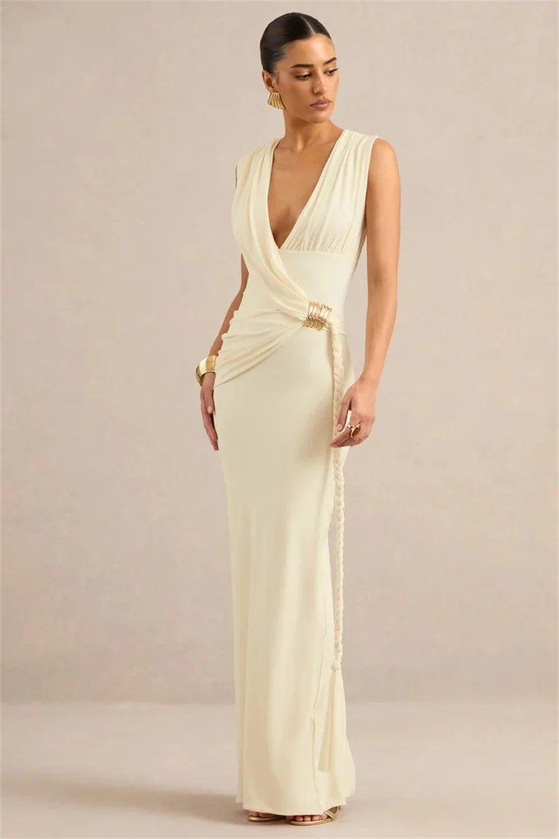 Victorias Vogue Women Deep V Neck Sleeveless Sexy Maxi Dress Wrap Ruched Bodycon Long Dress Elegant Evening Club Party Formal Gown Victorias Vogue Women Deep V Neck Sleeveless Sexy Maxi Dress Wrap Ruched Bodycon Long Dress Elegant Evening Club Party Formal Gown