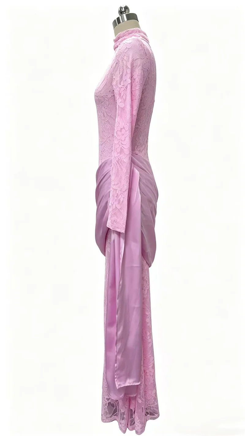 Victorias Vogue Women High Neck Long Sleeve Lace Sexy Maxi Dress Satin Drape Side Split Formal Evening Party Gown Wedding Guest Dress Victorias Vogue Women High Neck Long Sleeve Lace Sexy Maxi Dress Satin Drape Side Split Formal Evening Party Gown Wedding Guest Dress