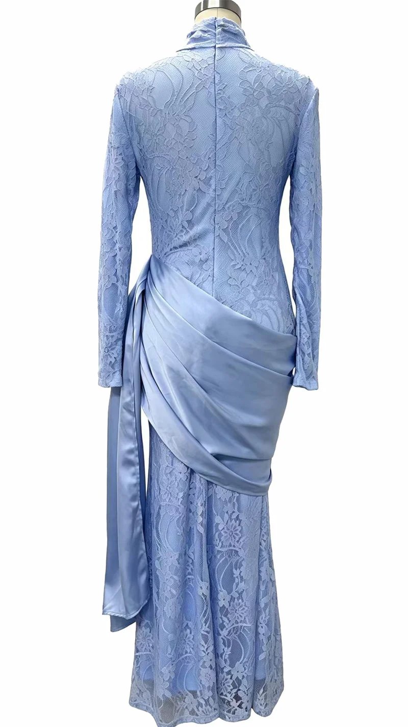 Victorias Vogue Women High Neck Long Sleeve Lace Sexy Maxi Dress Satin Drape Side Split Formal Evening Party Gown Wedding Guest Dress Victorias Vogue Women High Neck Long Sleeve Lace Sexy Maxi Dress Satin Drape Side Split Formal Evening Party Gown Wedding Guest Dress