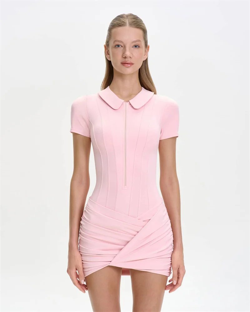 Victorias Vogue  Short Sleeve Zipper Sports Playsuits Women Rompers Summer Casual Draped Ruched Slim Fit Fitness Playsuit Female 2026