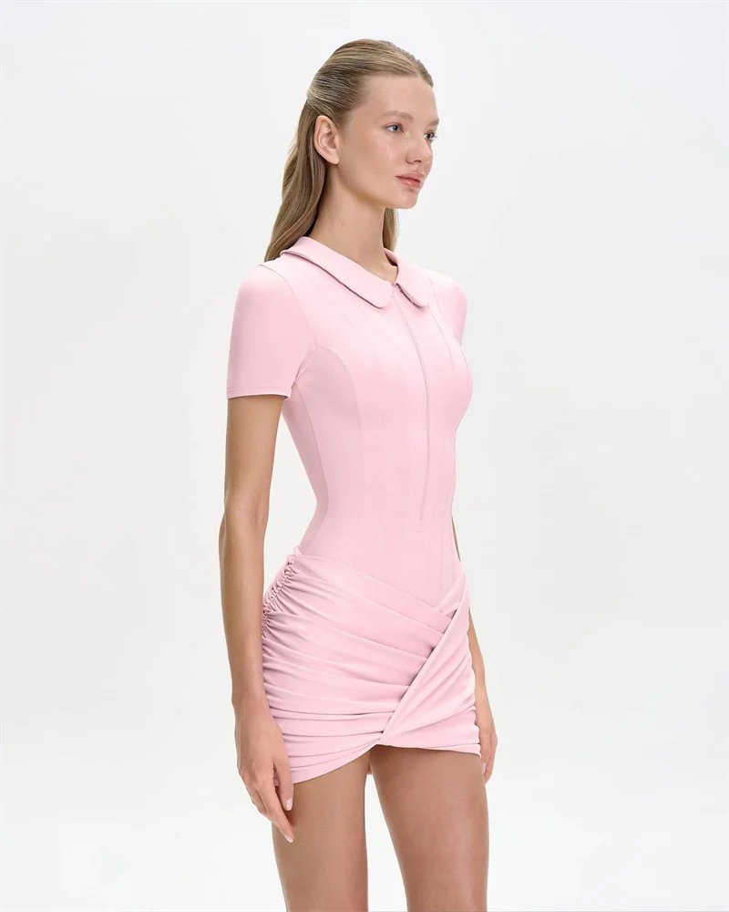 Victorias Vogue  Short Sleeve Zipper Sports Playsuits Women Rompers Summer Casual Draped Ruched Slim Fit Fitness Playsuit Female 2026