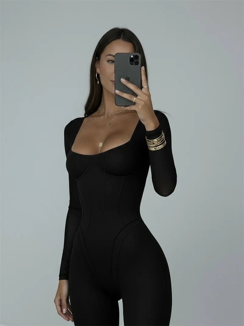 Victorias Vogue Backless Long Sleeve Sexy Jumpsuit Women Overalls Elegant Square Collar Striped Skinny Sporty Fitness Jumpsuits Ladies Victorias Vogue Backless Long Sleeve Sexy Jumpsuit Women Overalls Elegant Square Collar Striped Skinny Sporty Fitness Jumpsuits Ladies