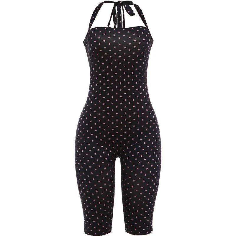 Victoria'S Vogue Weird Puss Sexy Backless Rompers Woman Polka Dot Print Bandage Halter Sleeveless Skinny Peach Hip High Street Fashion Playsuits