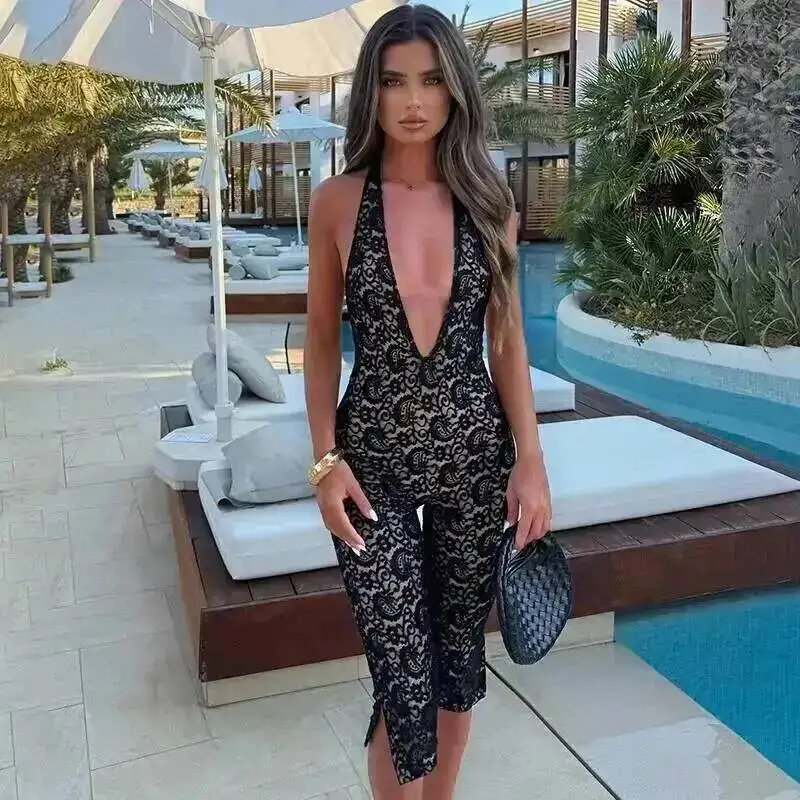 Victoria'S Vogue Lace Seven-Point Long Pants Bodycon Sexy Party Deep V Playsuits Women Rompers Womens Jumpsuit 2025 Summer Overalls Victoria'S Vogue Lace Seven-Point Long Pants Bodycon Sexy Party Deep V Playsuits Women Rompers Womens Jumpsuit 2025 Summer Overalls