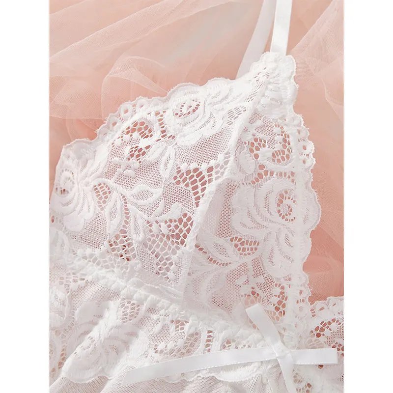Victoria's Vogue Suspender Suit Summer Ultra-thin Nightgown Lace Thong Sets Women's Sexy Pyjamas Lingerie Hot Night Dress Comfortable Sleepwear