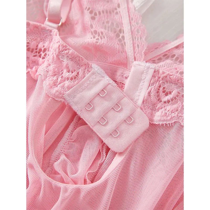 Victoria's Vogue Suspender Suit Summer Ultra-thin Nightgown Lace Thong Sets Women's Sexy Pyjamas Lingerie Hot Night Dress Comfortable Sleepwear