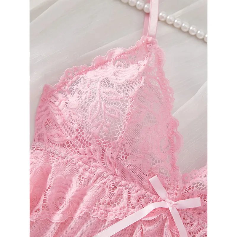 Victoria's Vogue Suspender Suit Summer Ultra-thin Nightgown Lace Thong Sets Women's Sexy Pyjamas Lingerie Hot Night Dress Comfortable Sleepwear