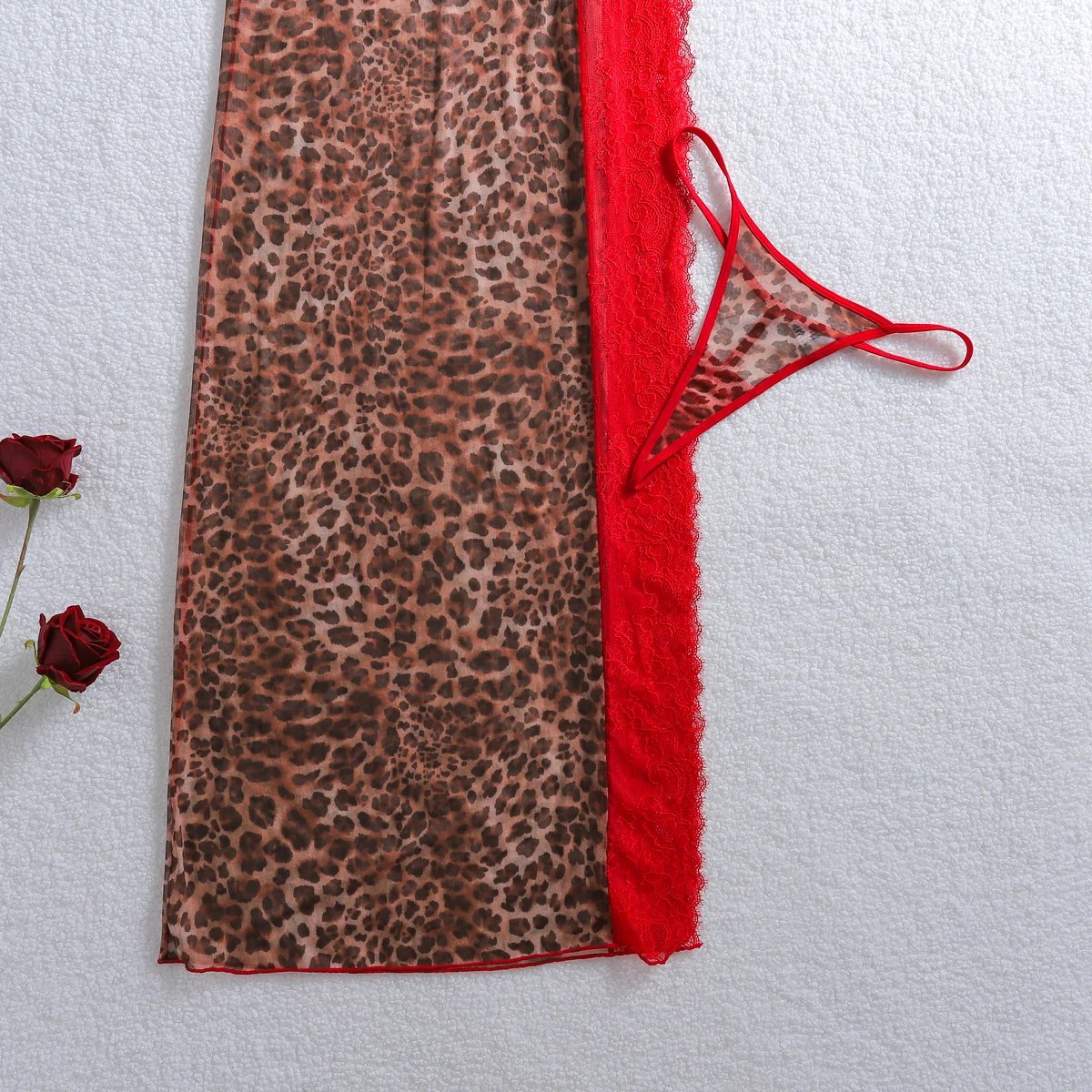 Victoria'S Vogue European and American Cross border 2026 Fashion High slit Strap Splicing Leopard Pattern Perspective Lace Sleeping Skirt Set Victoria'S Vogue European and American Cross border 2026 Fashion High slit Strap Splicing Leopard Pattern Perspective Lace Sleeping Skirt Set