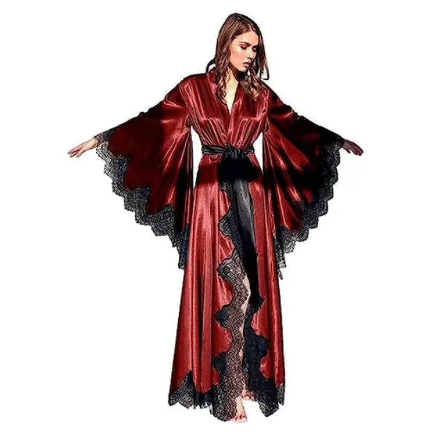 Victoria'S Vogue Women Robes Sleepwear Kimono Pajamas Pure Long Black Silk Satin Lace Trim Photography Dress Wedding Bride Gown Photo Shoot Victoria'S Vogue Women Robes Sleepwear Kimono Pajamas Pure Long Black Silk Satin Lace Trim Photography Dress Wedding Bride Gown Photo Shoot