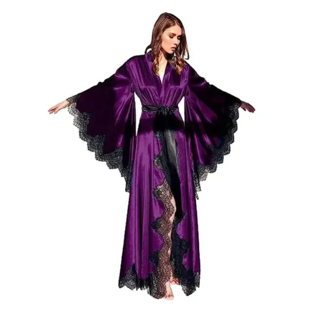 Victoria'S Vogue Women Robes Sleepwear Kimono Pajamas Pure Long Black Silk Satin Lace Trim Photography Dress Wedding Bride Gown Photo Shoot Victoria'S Vogue Women Robes Sleepwear Kimono Pajamas Pure Long Black Silk Satin Lace Trim Photography Dress Wedding Bride Gown Photo Shoot