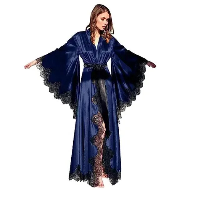Victoria'S Vogue Women Robes Sleepwear Kimono Pajamas Pure Long Black Silk Satin Lace Trim Photography Dress Wedding Bride Gown Photo Shoot Victoria'S Vogue Women Robes Sleepwear Kimono Pajamas Pure Long Black Silk Satin Lace Trim Photography Dress Wedding Bride Gown Photo Shoot