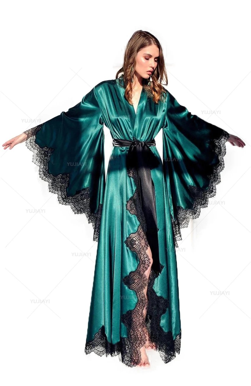 Victoria'S Vogue Women Robes Sleepwear Kimono Pajamas Pure Long Black Silk Satin Lace Trim Photography Dress Wedding Bride Gown Photo Shoot Victoria'S Vogue Women Robes Sleepwear Kimono Pajamas Pure Long Black Silk Satin Lace Trim Photography Dress Wedding Bride Gown Photo Shoot