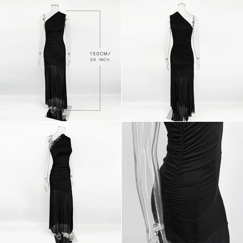 Victoria'S Vogue  Off Shoulder See Through Dress Solid High Waist Patchwork Backless Slim Long Dress Women Vacation Party Evening Dresses