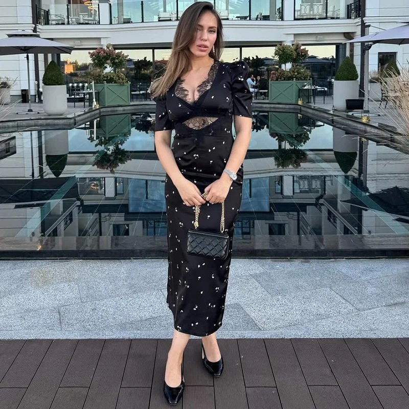 Victoria'S Vogue Sexy Hollow Lace Dress Women's Fashion Short Sleeve Elegant High Waist Slim Print Dress Summer Party Club Clothes Female Victoria'S Vogue Sexy Hollow Lace Dress Women's Fashion Short Sleeve Elegant High Waist Slim Print Dress Summer Party Club Clothes Female