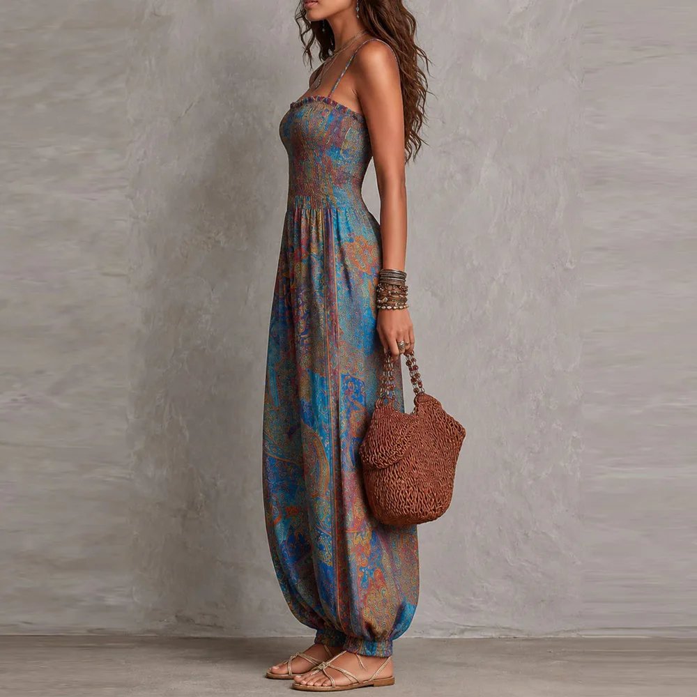 Victoria's Vogue Sexy Sleeveless Backless Jumpsuit Women's 2026 Summer Boho Wide Leg Printed Loose Long Pants Jumpsuits Vacation Party Clothing