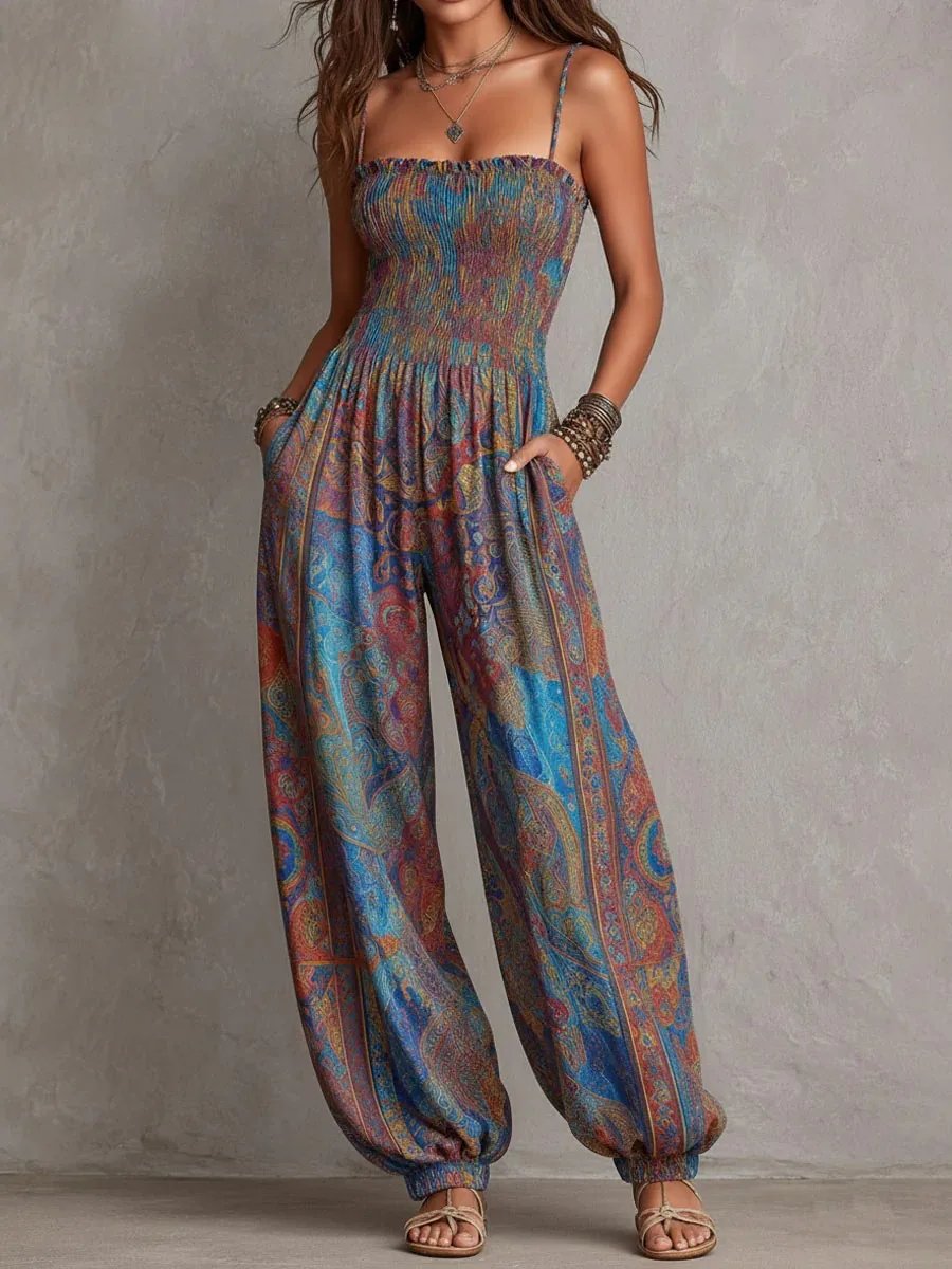Victoria's Vogue Sexy Sleeveless Backless Jumpsuit Women's 2026 Summer Boho Wide Leg Printed Loose Long Pants Jumpsuits Vacation Party Clothing