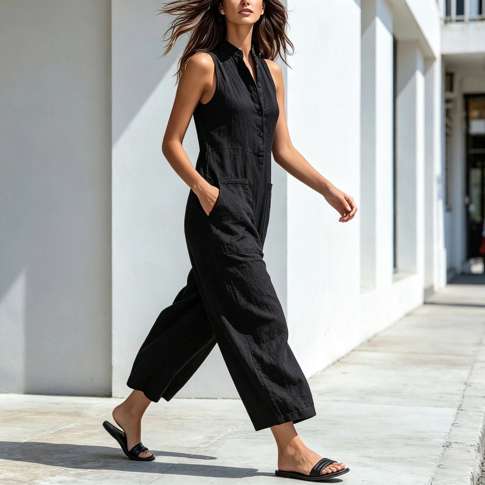Victoria'S Vogue Cotton And Linen Jumpsuit Women Stand Collar Sleeveless Pocket High Waist Wide Legs Jumpsuits Casual Commuting Ladies Bodysuits Victoria'S Vogue Cotton And Linen Jumpsuit Women Stand Collar Sleeveless Pocket High Waist Wide Legs Jumpsuits Casual Commuting Ladies Bodysuits