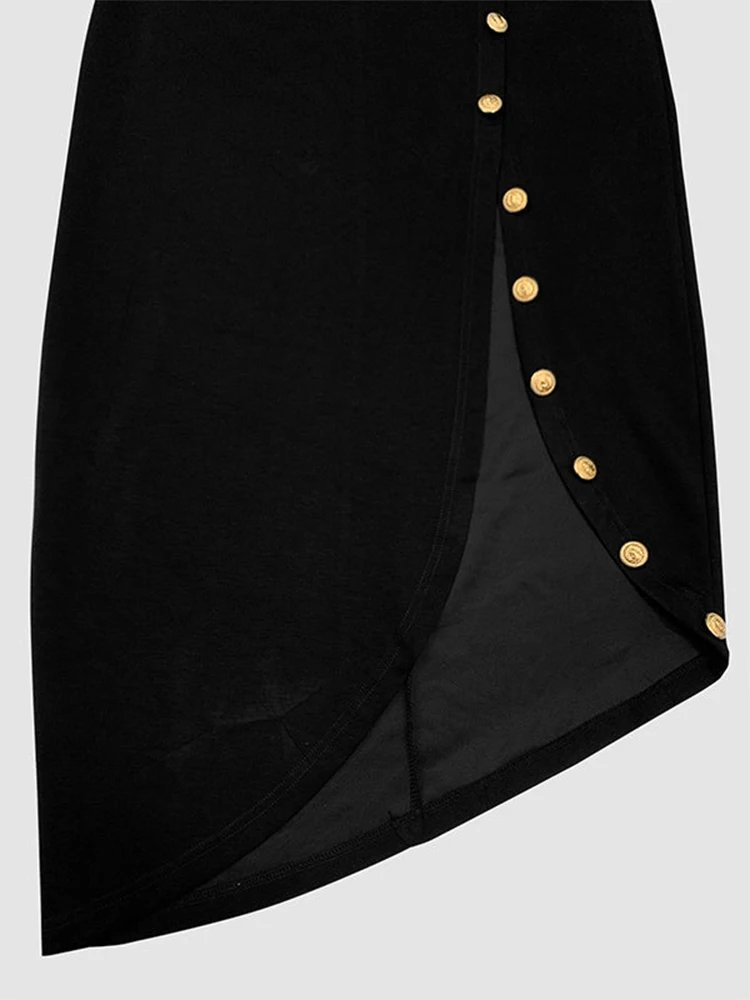 Victoria;S Vogue Elegant Women's Buttoned Split-Side High Neck Evening Black Dress 2026 Fashion Long Sleeves Loose Commuter Office Maxi Dresses Victoria;S Vogue Elegant Women's Buttoned Split-Side High Neck Evening Black Dress 2026 Fashion Long Sleeves Loose Commuter Office Maxi Dresses