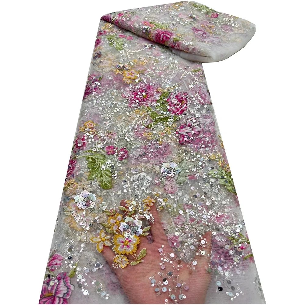 Victoria'S Vogue African Lace Fabric Sequins Beaded Embroidery Groom Nigerian Bridal Southeast Asian Style High Quality French Tulle Lace Wedding