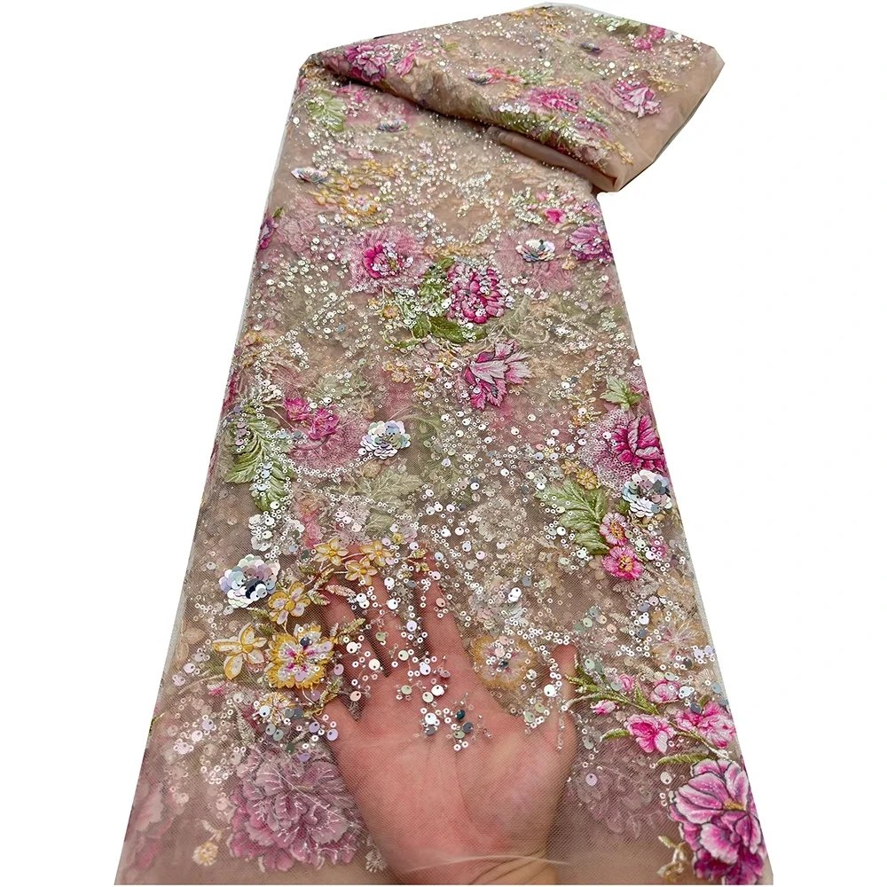 Victoria'S Vogue African Lace Fabric Sequins Beaded Embroidery Groom Nigerian Bridal Southeast Asian Style High Quality French Tulle Lace Wedding
