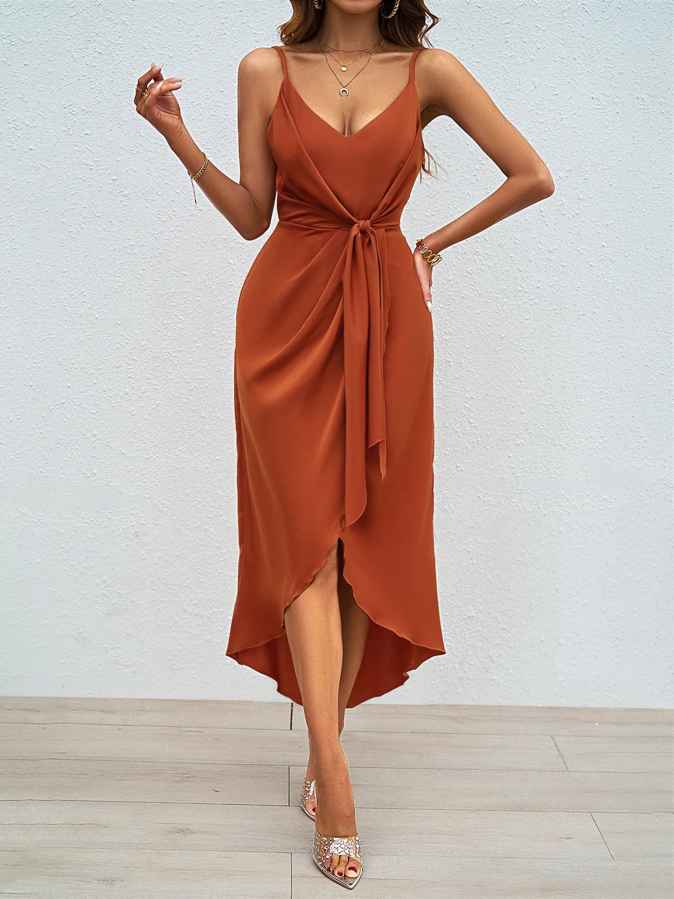 Victoria'S Vogue Charming Summer Cocktail Dresses V Neck Sleeveless Satin Women Prom Gowns Sexy Front Split Ankle Length Evening Party Skirts Victoria'S Vogue Charming Summer Cocktail Dresses V Neck Sleeveless Satin Women Prom Gowns Sexy Front Split Ankle Length Evening Party Skirts