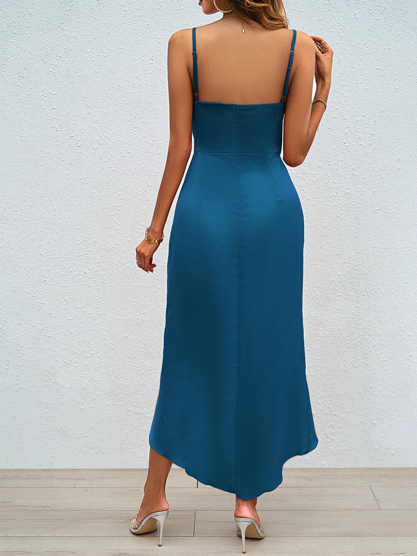 Victoria'S Vogue Charming Summer Cocktail Dresses V Neck Sleeveless Satin Women Prom Gowns Sexy Front Split Ankle Length Evening Party Skirts