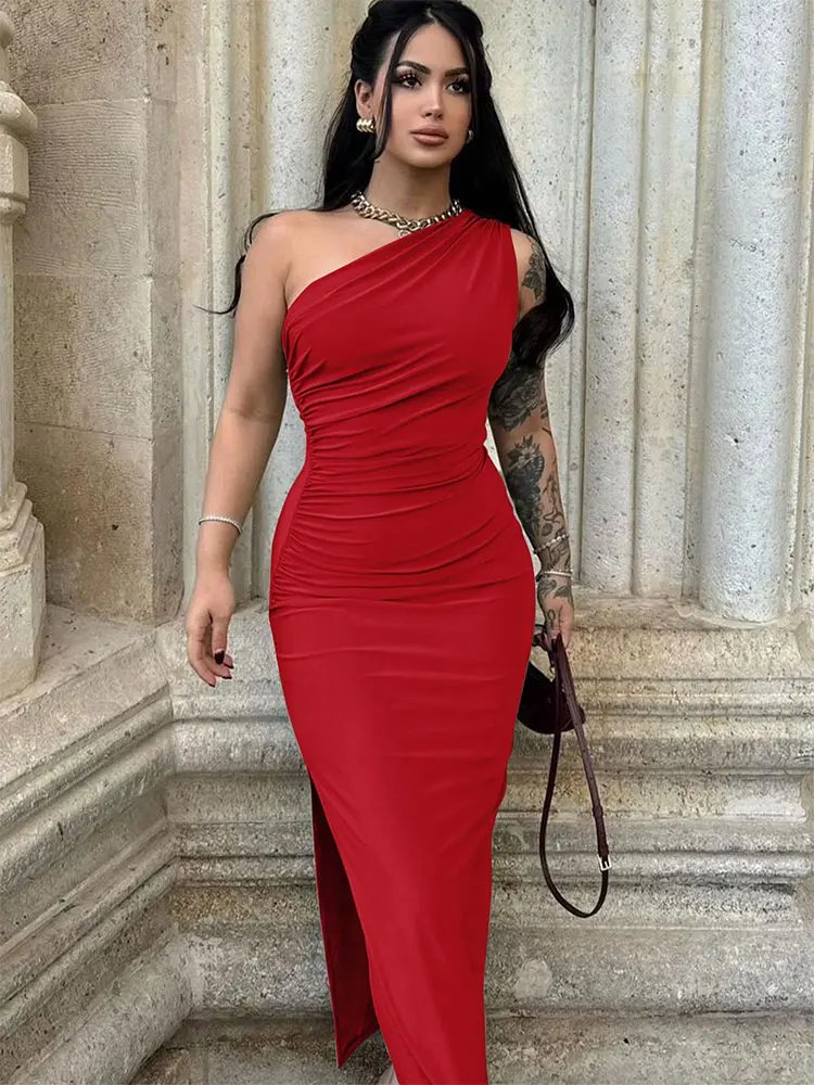 Victoria;S Vogue Women Maxi Dresses Sexy Split Black Sleeveless Backless Slim Dress Summer Female Fashion Off Shoulder Club Elegant Party Dresses