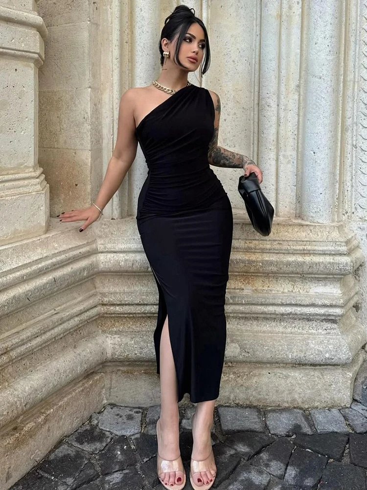 Victoria;S Vogue Women Maxi Dresses Sexy Split Black Sleeveless Backless Slim Dress Summer Female Fashion Off Shoulder Club Elegant Party Dresses