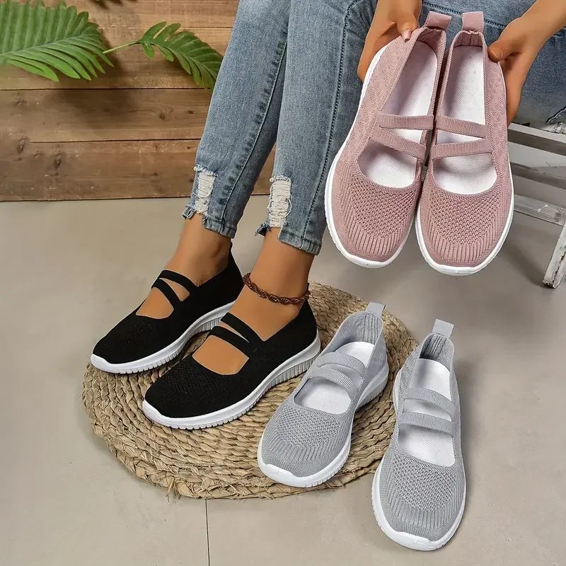 Victoria's Vogue Women's Casual Shoes, Solid Color Breathable Mesh Shoes, Flat Walking Women's Shoes, Fashionable Thin Straps, Free Shipping