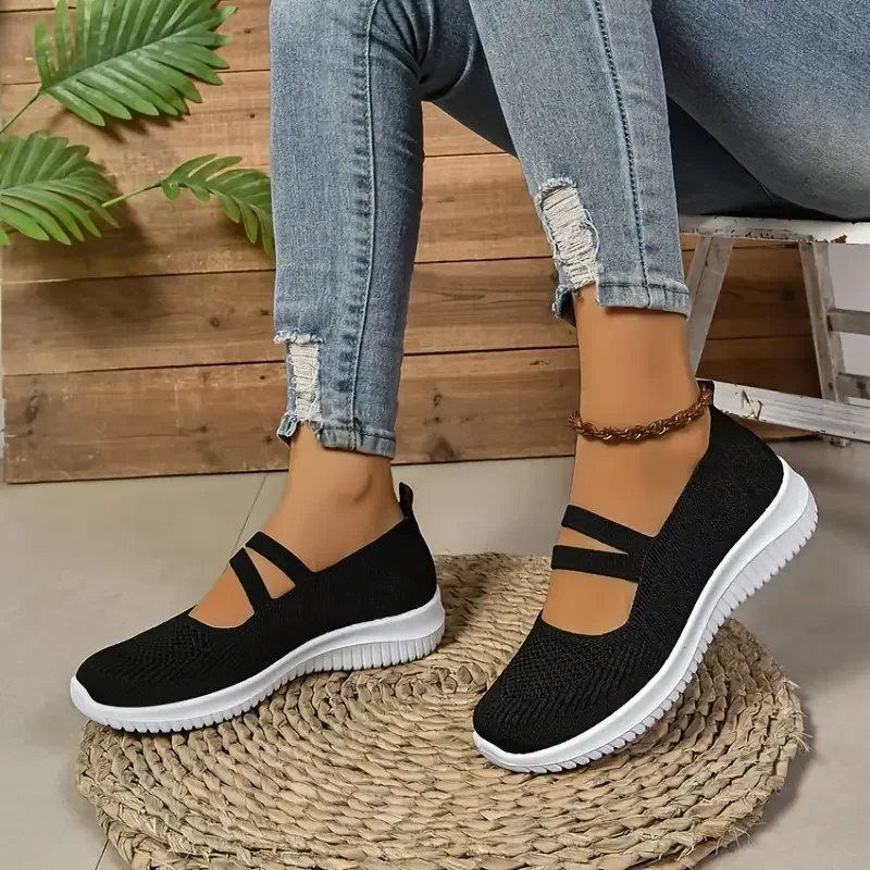 Victoria's Vogue Women's Casual Shoes, Solid Color Breathable Mesh Shoes, Flat Walking Women's Shoes, Fashionable Thin Straps, Free Shipping