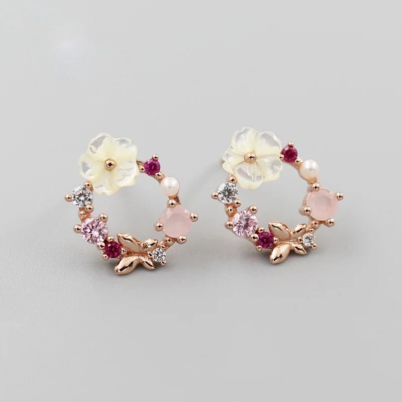 Victoria'S Vogue Cute Zircon Crystal Leaf Shell Flower Ring for Women Ladies Rose Gold color Romantic Shell Jewelry open Rings Size adjustable