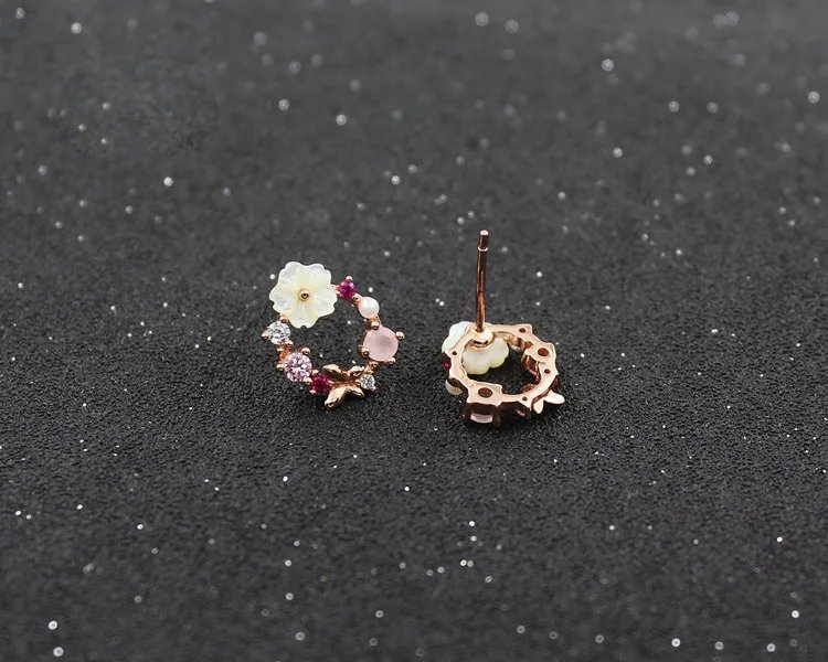 Victoria'S Vogue Cute Zircon Crystal Leaf Shell Flower Ring for Women Ladies Rose Gold color Romantic Shell Jewelry open Rings Size adjustable