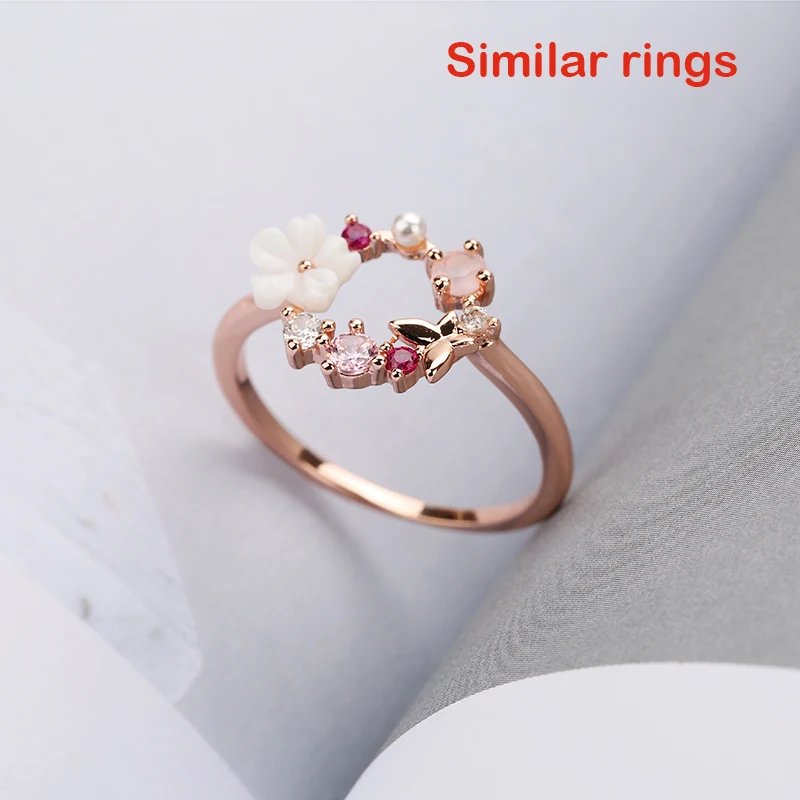 Victoria'S Vogue Cute Zircon Crystal Leaf Shell Flower Ring for Women Ladies Rose Gold color Romantic Shell Jewelry open Rings Size adjustable