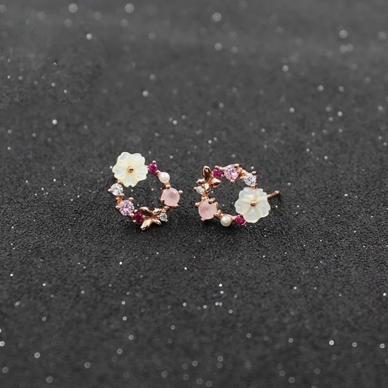 Victoria'S Vogue Cute Zircon Crystal Leaf Shell Flower Ring for Women Ladies Rose Gold color Romantic Shell Jewelry open Rings Size adjustable